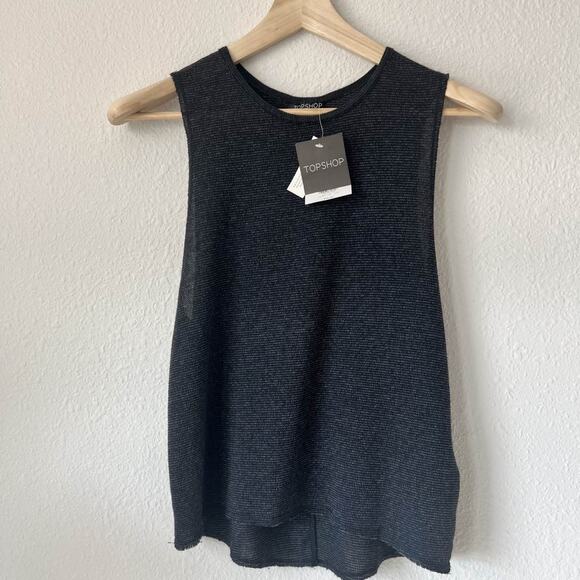 NWT TOPSHOP Women's Black Ribbed Knit Sleeveless Tank Top US Size 8 - Picture 1 of 7